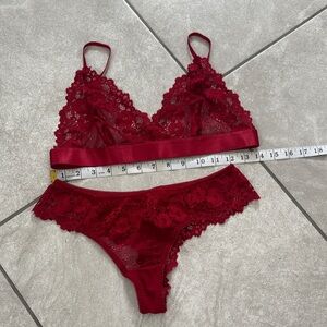 Elegant Red Lace Bralette and Panty Set NWOT